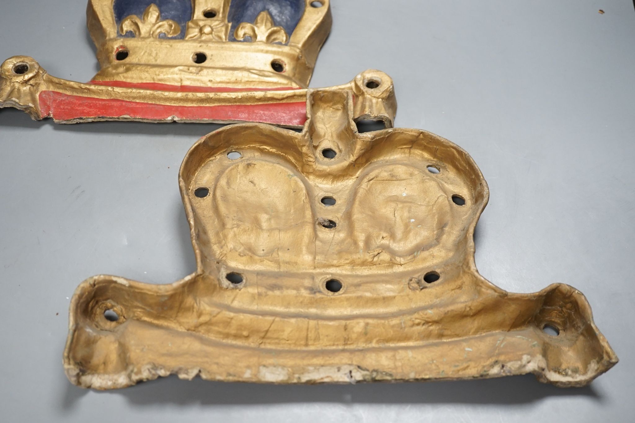 A pair of Victorian papier mache coronet appliqués, 34cm